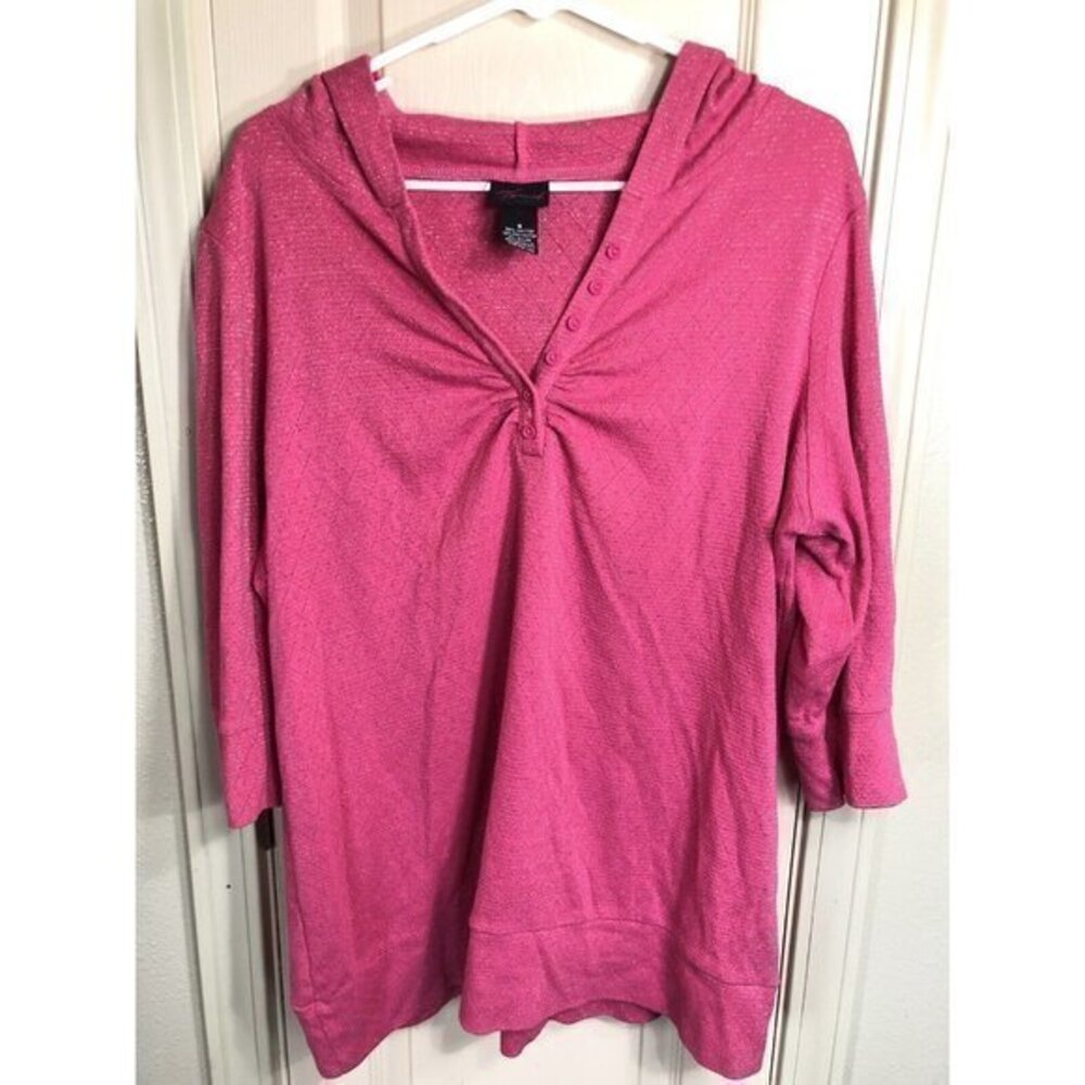 Torrid Womens Pink Size 4 V-neck 3/4 Sleeve Hooded Blouse